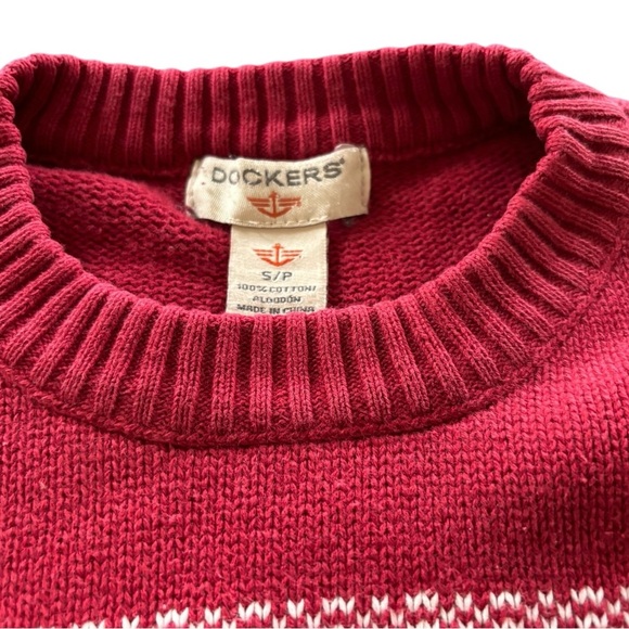 VTG Dockers Men’s Fair Isle Crewneck Snowflake Cotton Sweater Sz S Red Navy - Picture 3 of 4